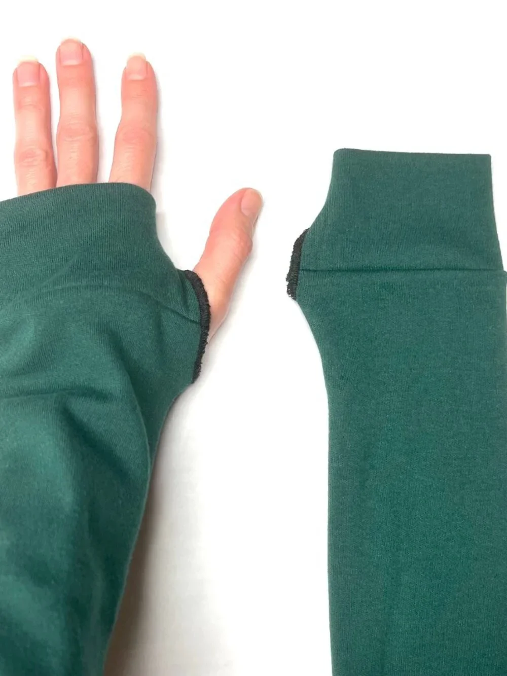 Cotton Jersey Armwarmers Green with Finger Holes Arm Warmers Sun UV Hand Covers